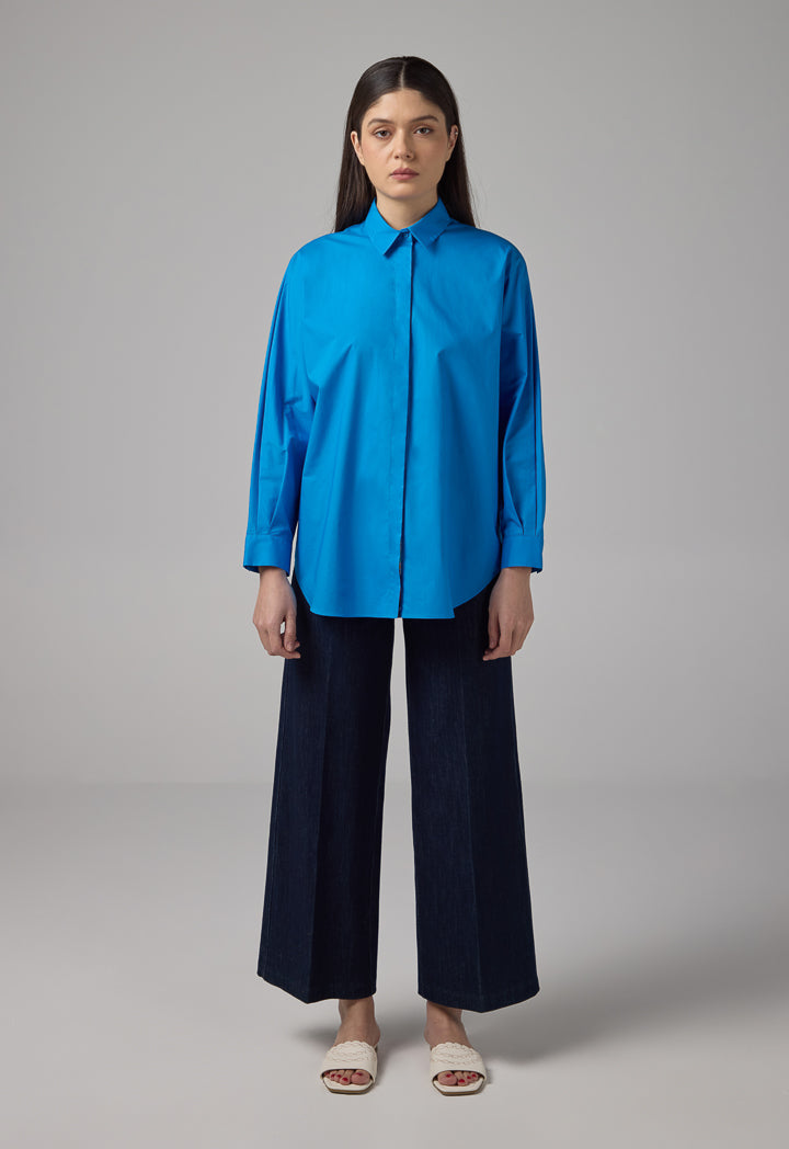 Choice Solid Long Kimono Sleeve Shirt Cobalt