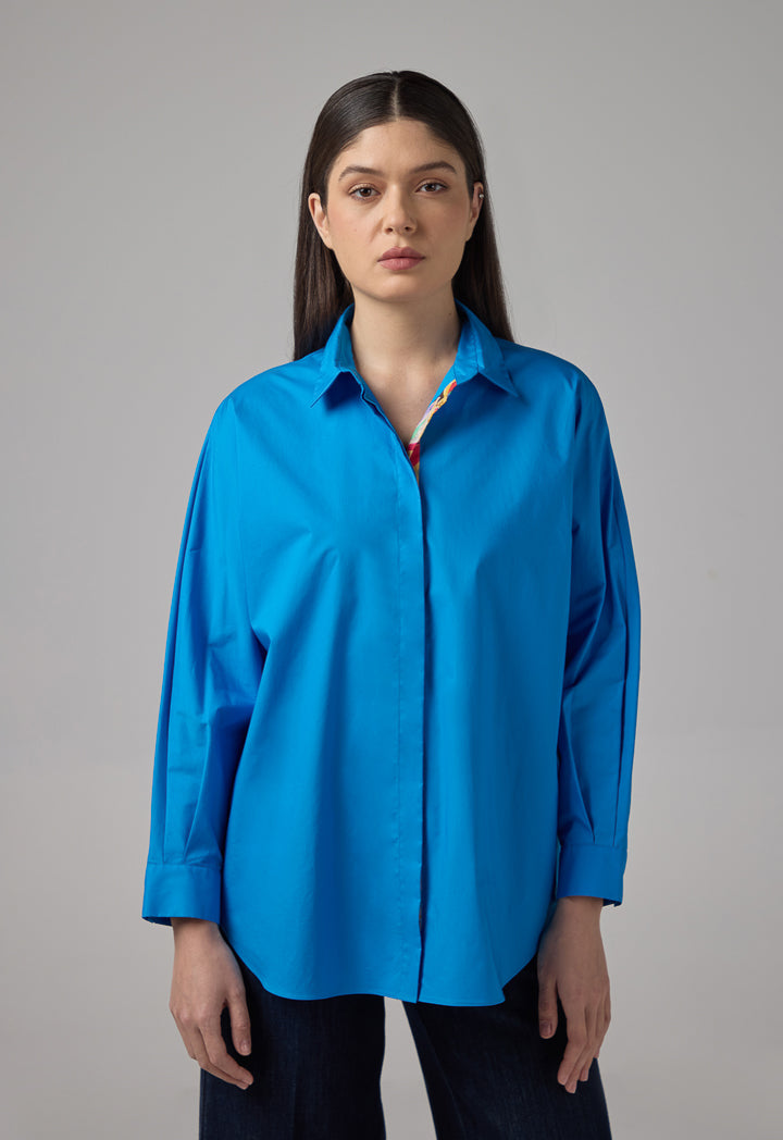 Choice Solid Long Kimono Sleeve Shirt Cobalt