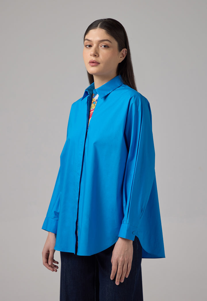 Choice Solid Long Kimono Sleeve Shirt Cobalt