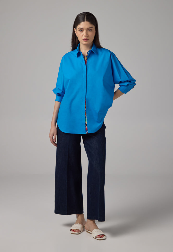 Choice Solid Long Kimono Sleeve Shirt Cobalt