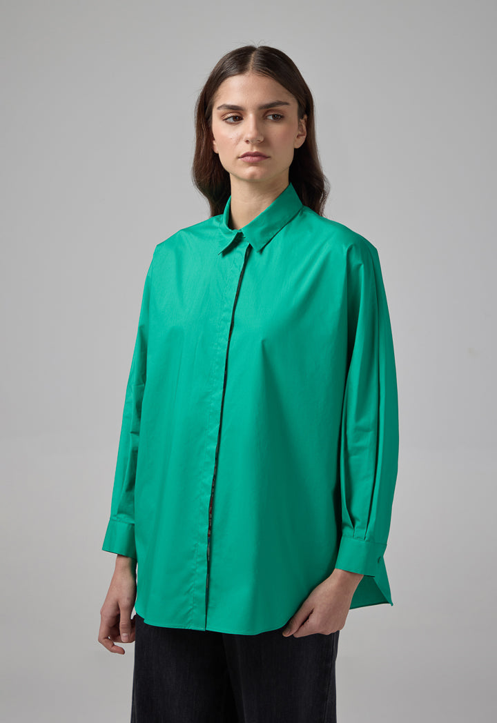 Choice Solid Long Kimono Sleeve Shirt Green