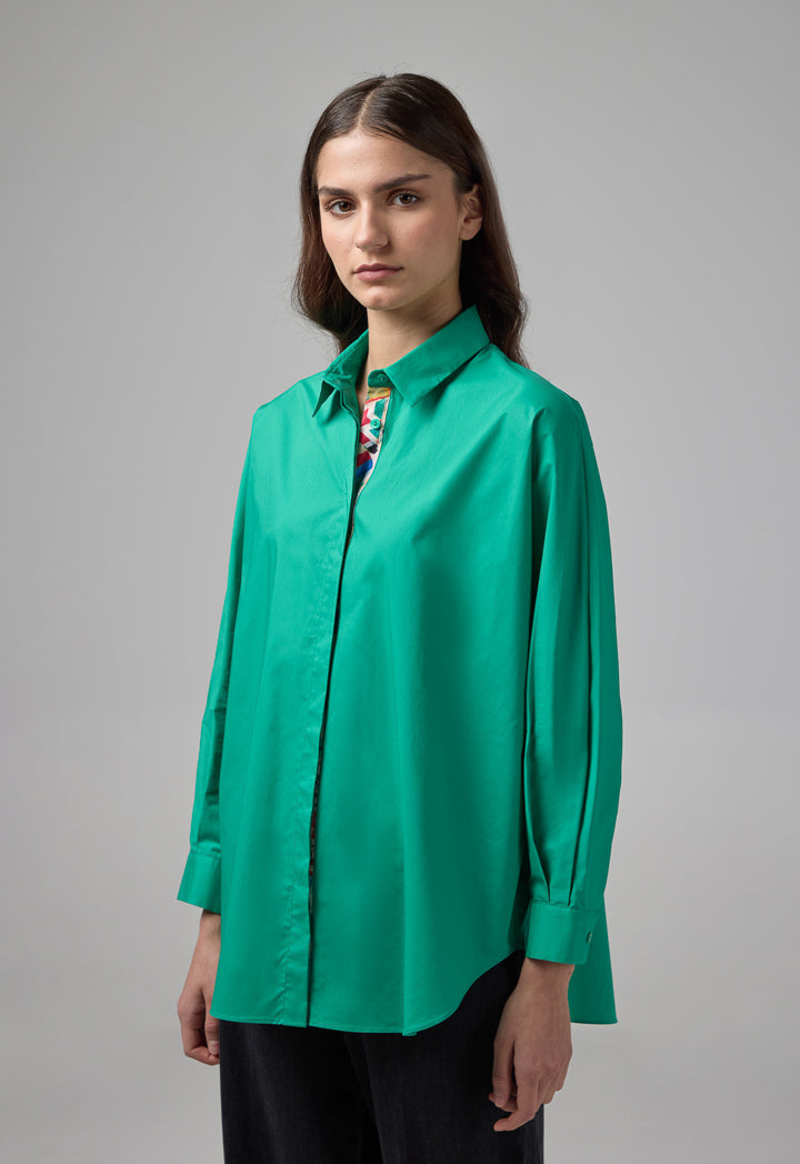 Choice Solid Long Kimono Sleeve Shirt Green