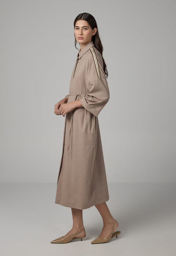 Choice Drop Shoulder Basic Shirt Dress Beige