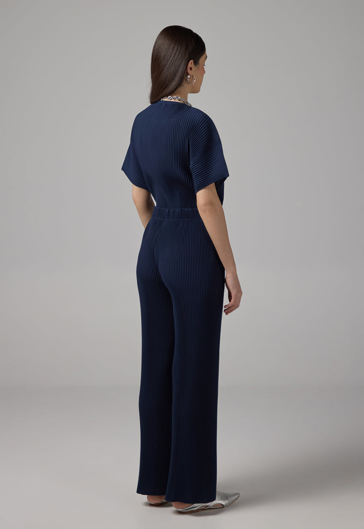 Choice Solid Pleated Wide Legs Trousers Navy