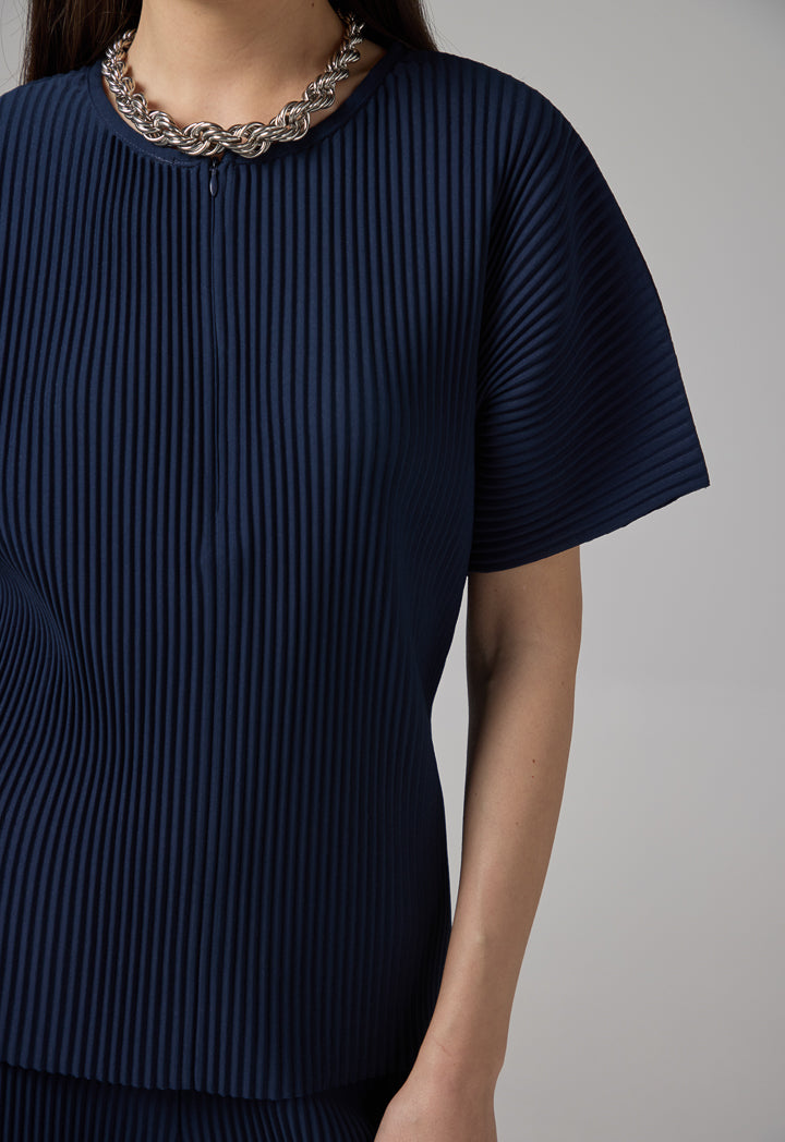 Choice Short Sleeve Pleated Blouse Navy