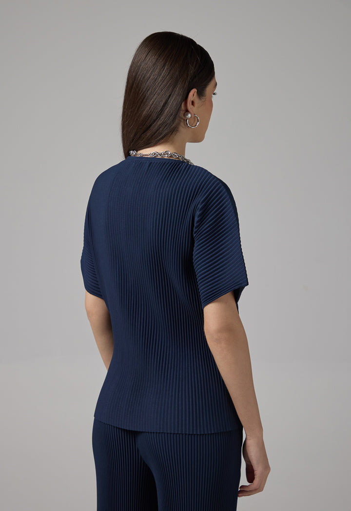 Choice Short Sleeve Pleated Blouse Navy