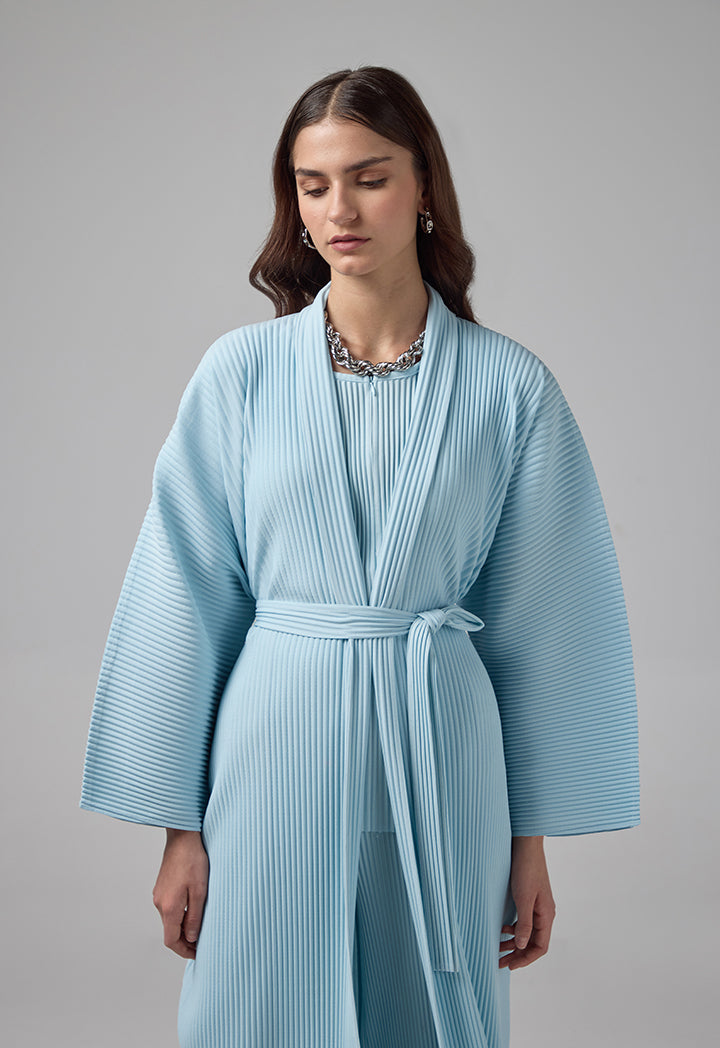 Choice Long Sleeve Pleated Basic Abaya With Belt Mint