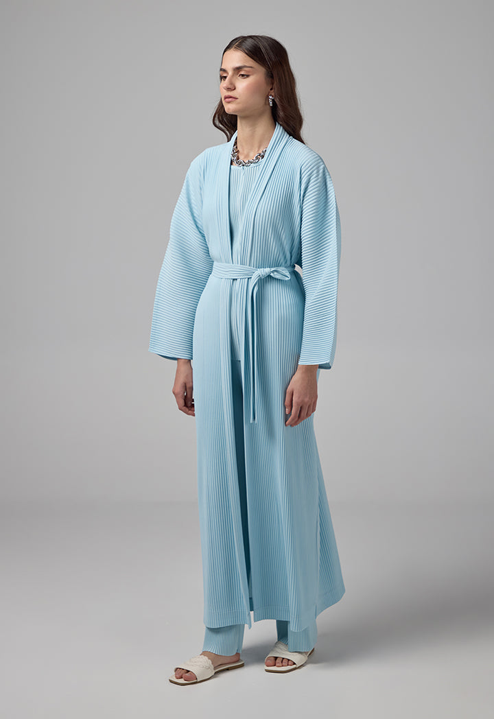 Choice Long Sleeve Pleated Basic Abaya With Belt Mint