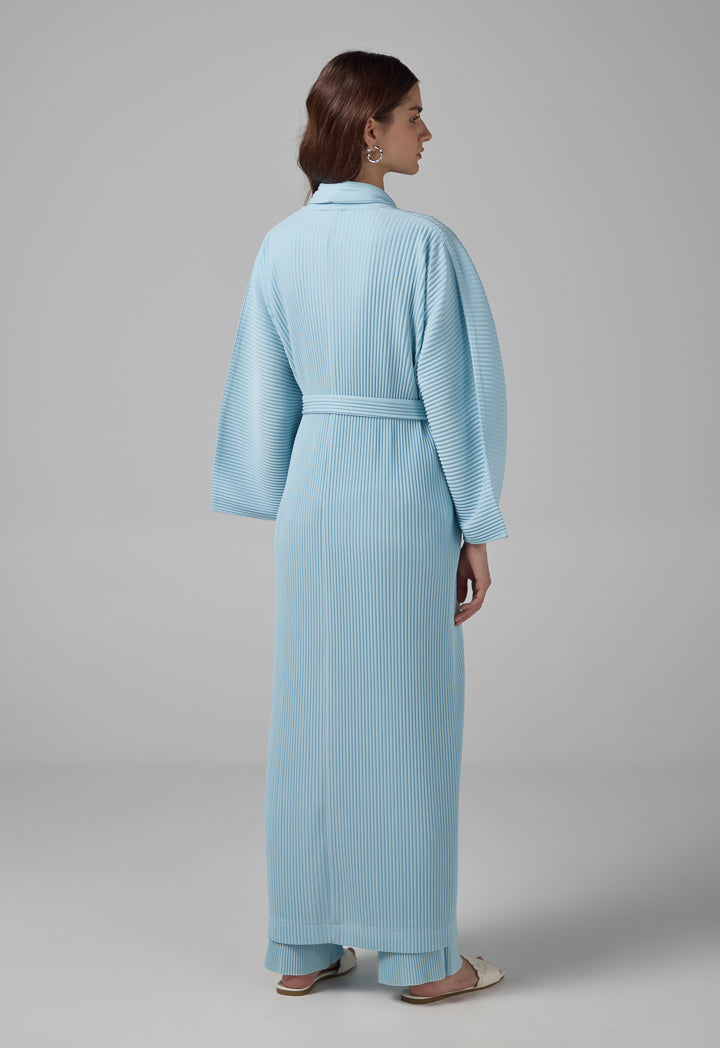 Choice Long Sleeve Pleated Basic Abaya With Belt Mint