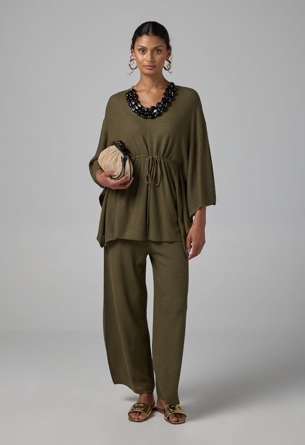 Choice Solid V-Neck Knitwear Blouse Khaki