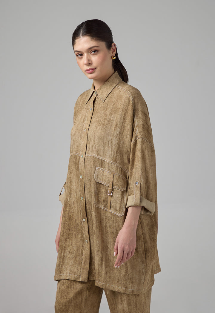 Choice Relaxed Fit Stitch Shirt Brown