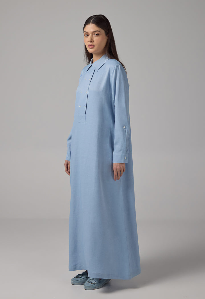 Choice Solid Long Sleeves Maxi Dress Blue