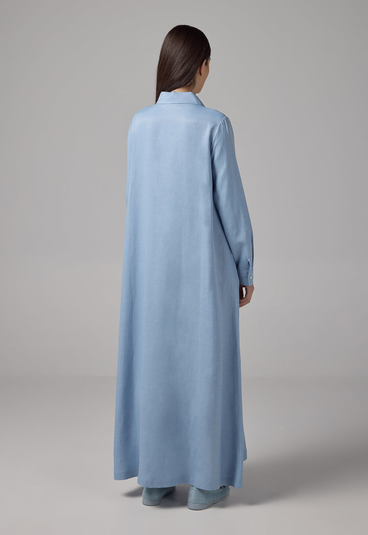 Choice Solid Long Sleeves Maxi Dress Blue