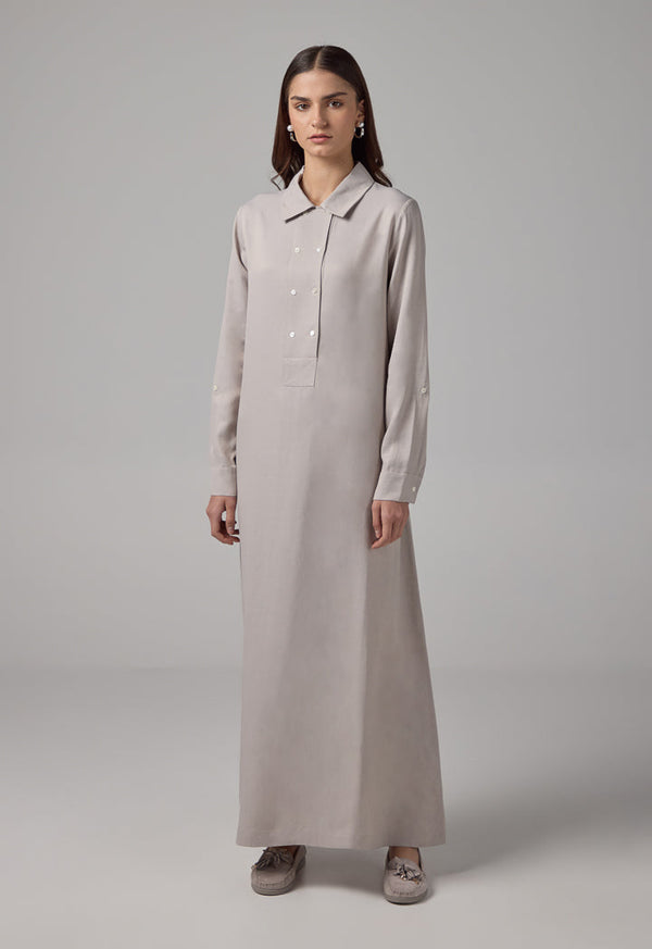 Choice Solid Long Sleeves Maxi Dress Grey