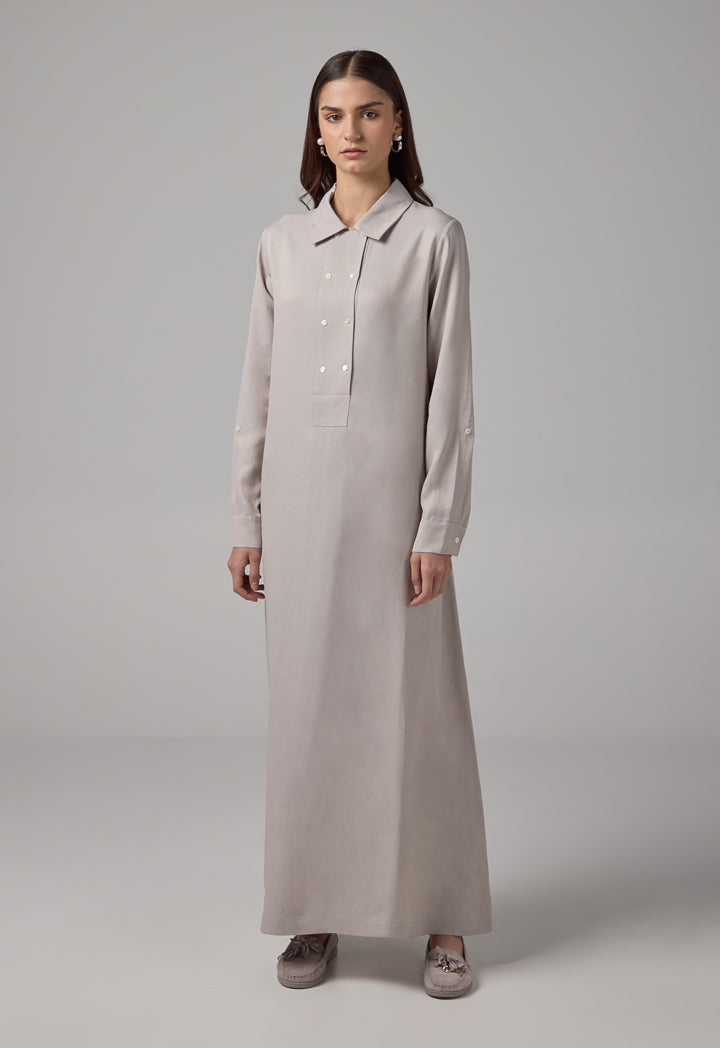 Choice Solid Long Sleeves Maxi Dress Grey