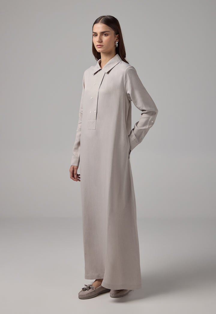 Choice Solid Long Sleeves Maxi Dress Grey