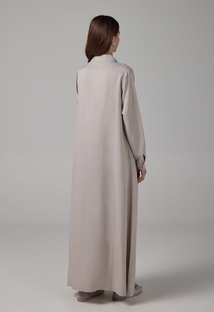 Choice Solid Long Sleeves Maxi Dress Grey