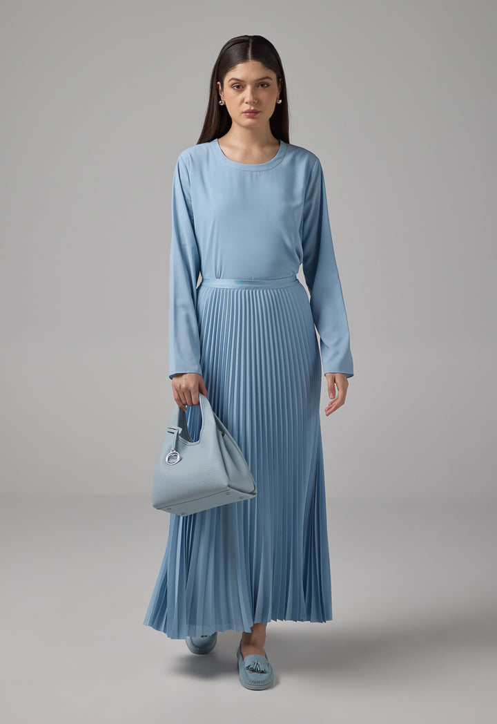 Choice Solid Pleated Maxi Skirt Blue