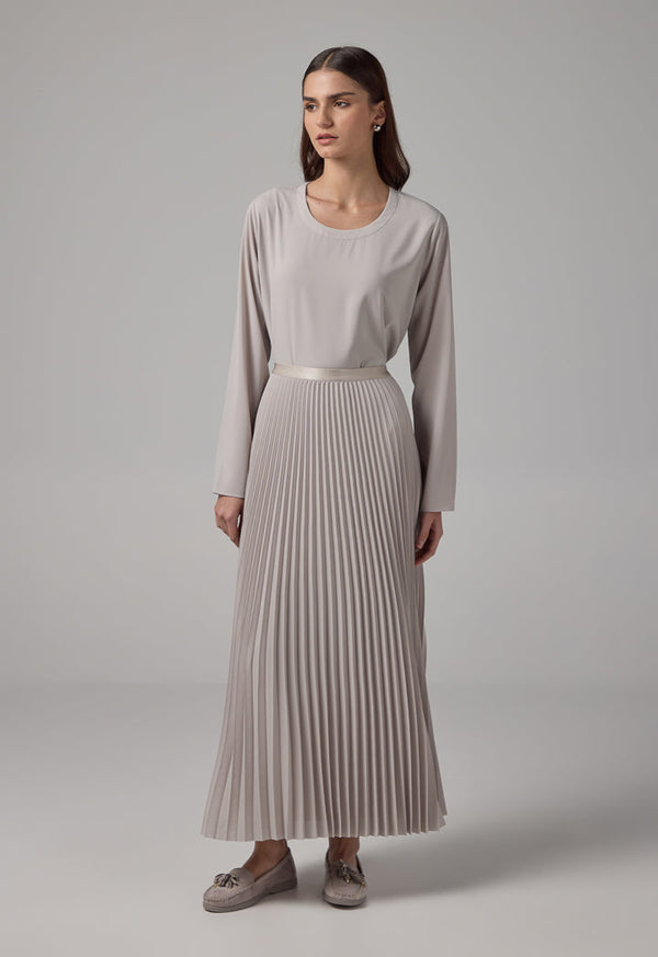 Choice Solid Pleated Maxi Skirt Grey