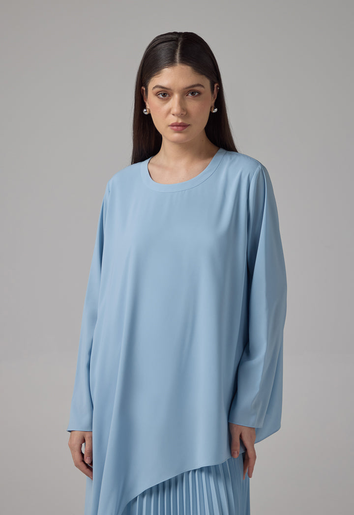 Choice Long Sleeve High-Low Basic Blouse Blue