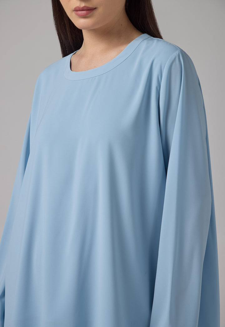 Choice Long Sleeve High-Low Basic Blouse Blue