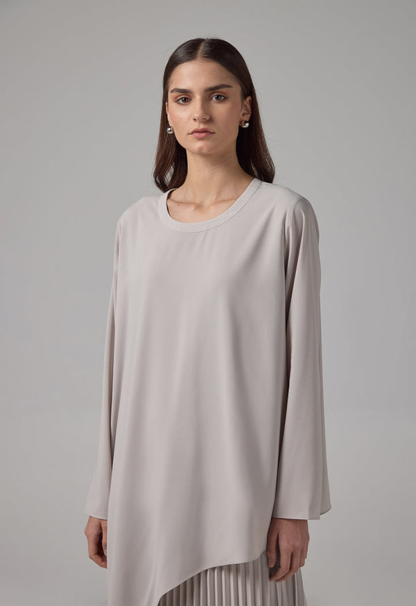 Choice Long Sleeve High-Low Basic Blouse Grey