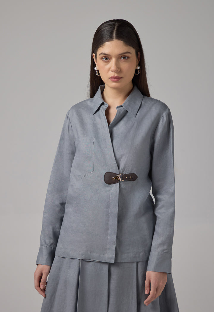 Choice Solid Front Pocket Linen Shirt Grey