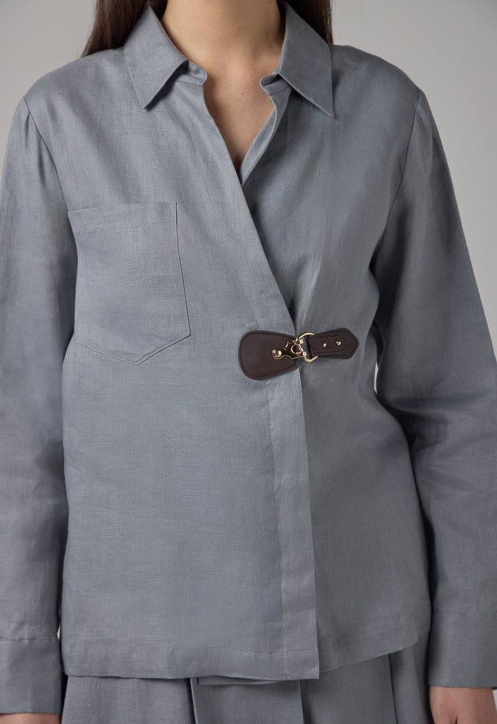 Choice Solid Front Pocket Linen Shirt Grey