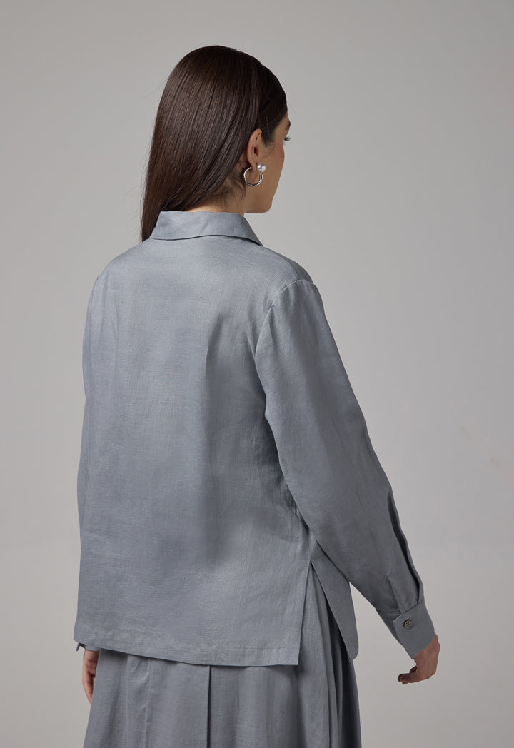 Choice Solid Front Pocket Linen Shirt Grey