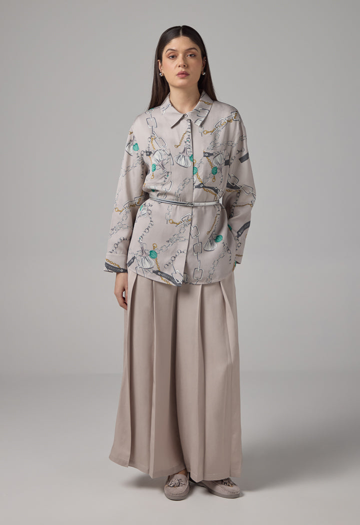Choice Front Pockets Chains Print Shirt Multi Color