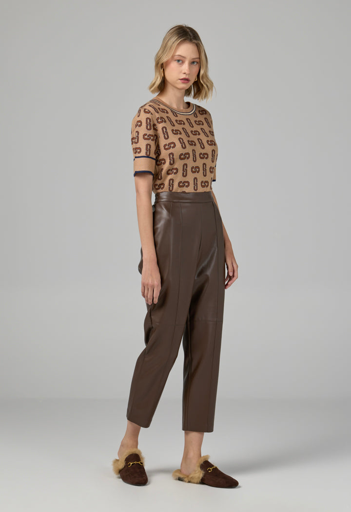 Choice Pu Leather Basic Trousers Brown