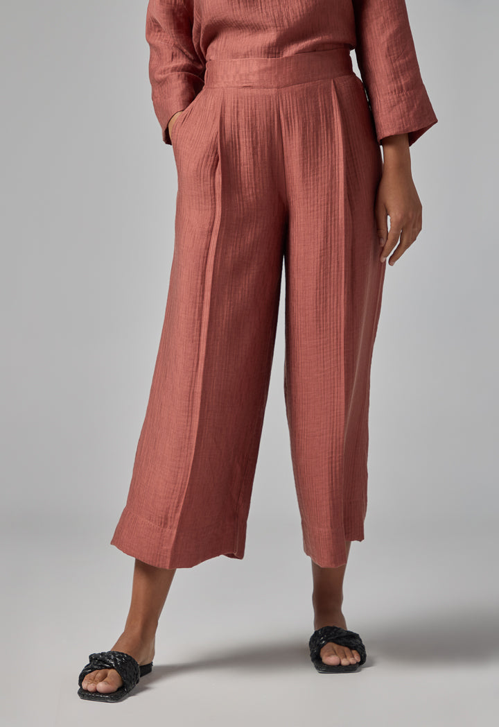 Choice Textured Wide Leg Trousers Brick