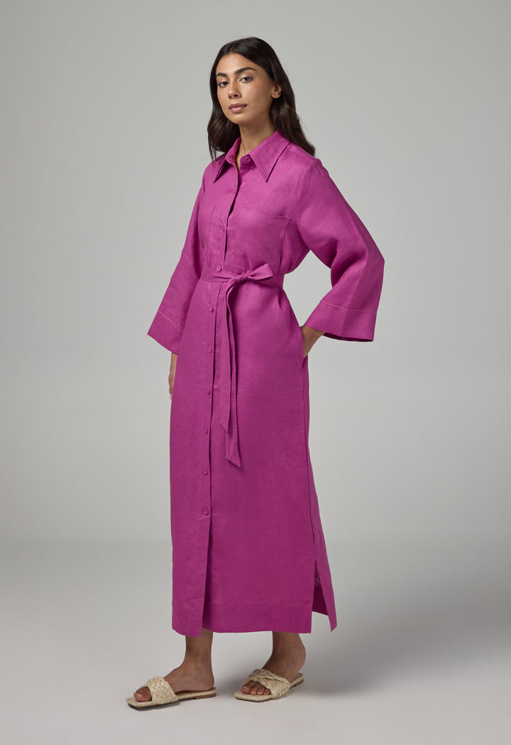Choice Solid Linen Shirt Dress Purple