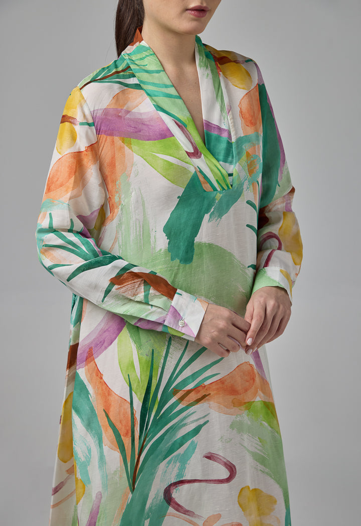 Choice Printed V-Neck Dress Multi Color