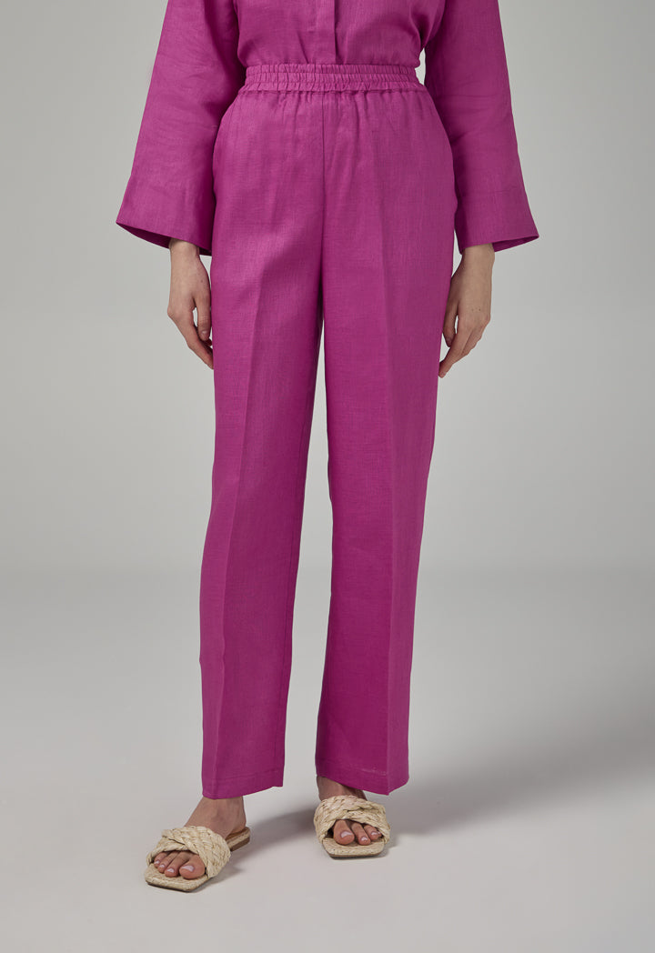 Choice Elasticated Waist Linen Trousers Purple
