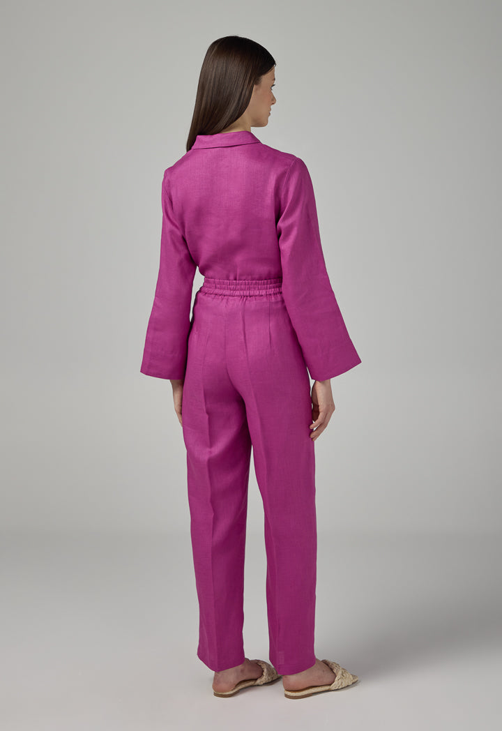Choice Elasticated Waist Linen Trousers Purple
