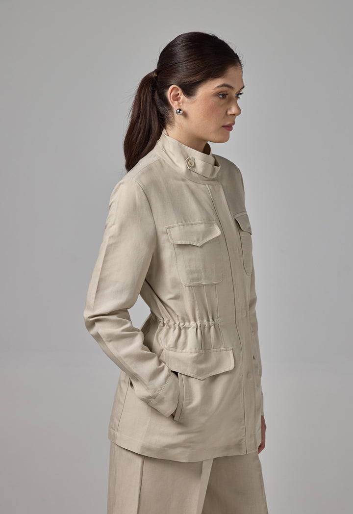Choice Front Flap Pocket Basic Jacket Sand