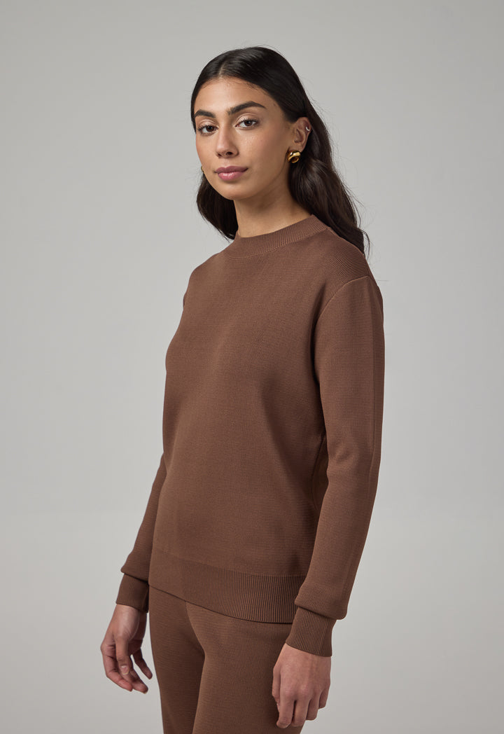 Choice Long Sleeve Knitted Basic Blouse Brown