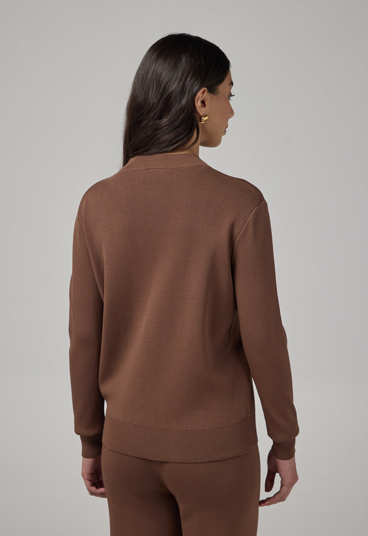 Choice Long Sleeve Knitted Basic Blouse Brown