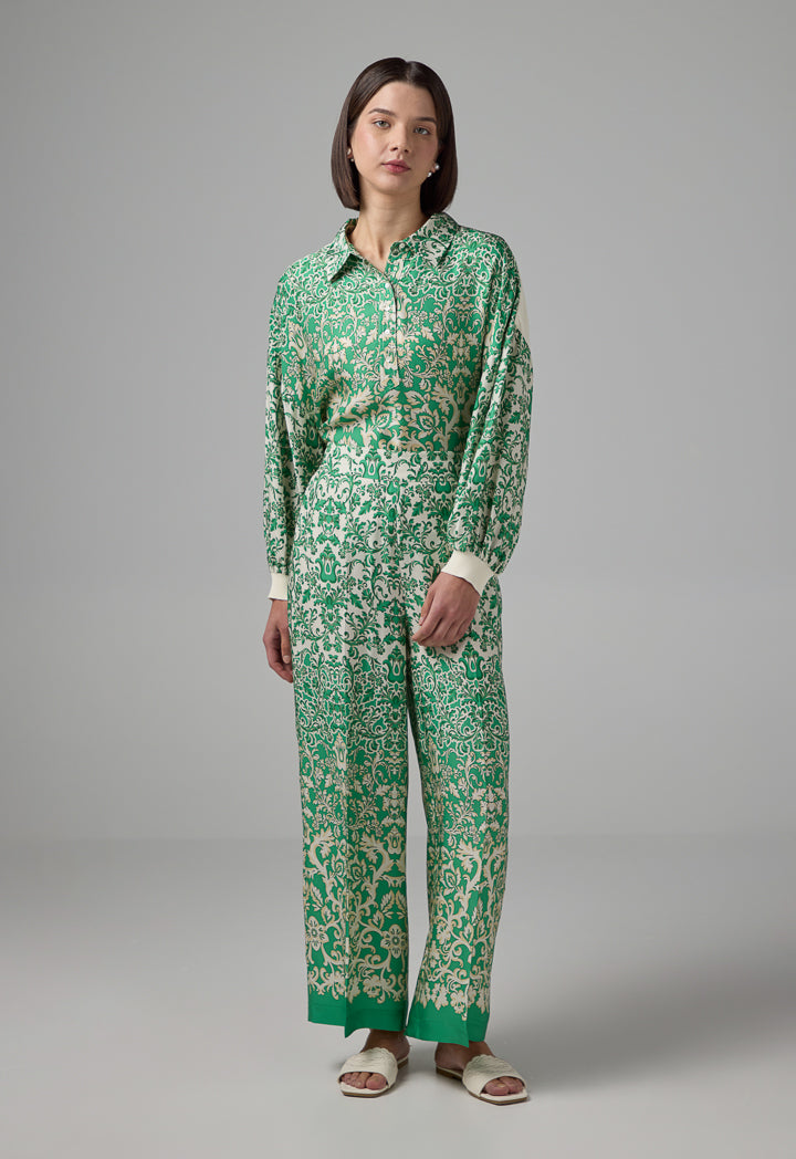 Choice Printed Wide Leg Straight Cut Trousers Green