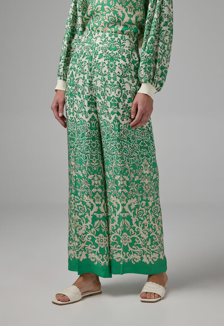 Choice Printed Wide Leg Straight Cut Trousers Green