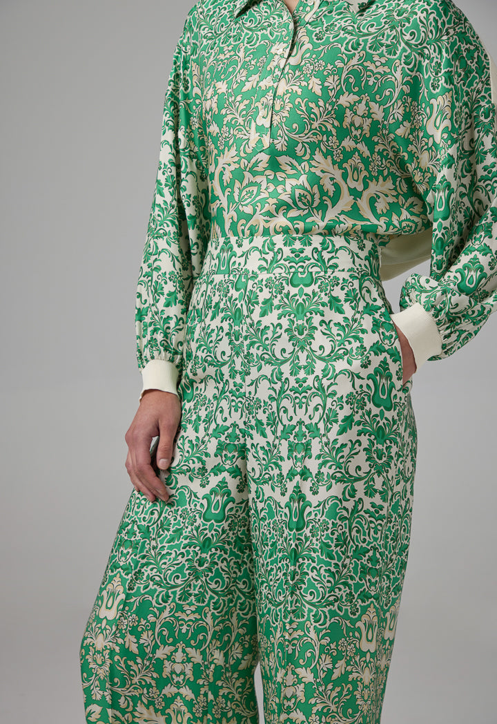 Choice Printed Wide Leg Straight Cut Trousers Green
