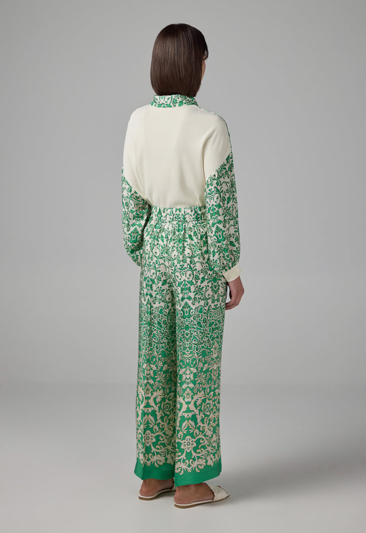 Choice Printed Wide Leg Straight Cut Trousers Green