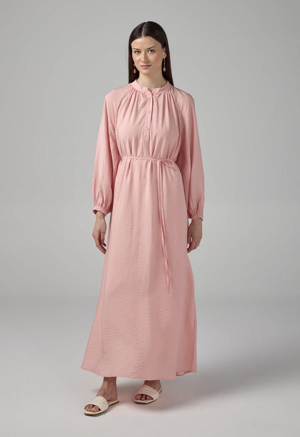 Choice Solid Crinkled Maxi Dress Pink