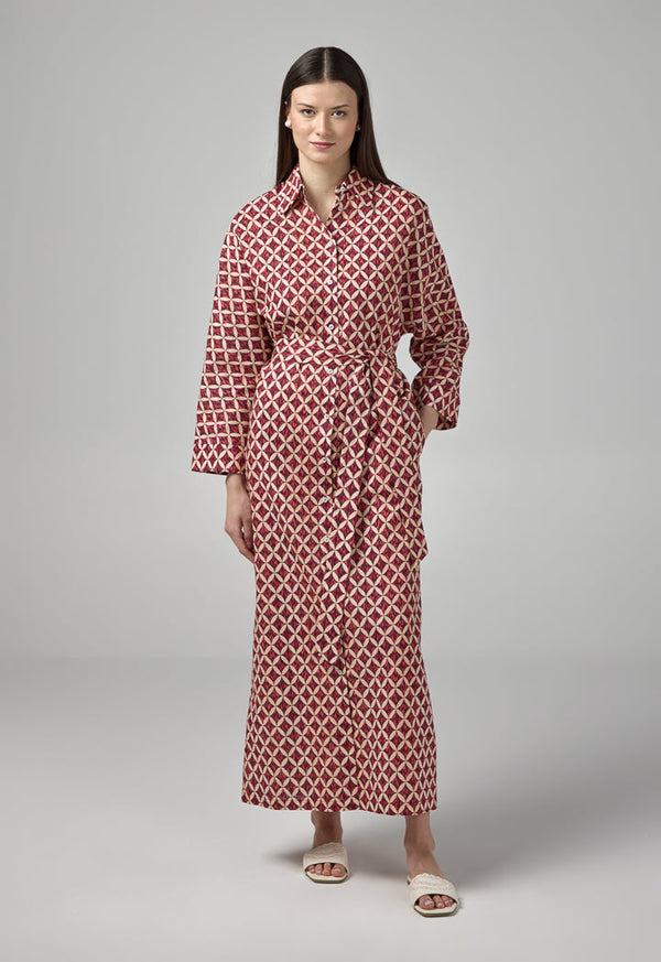 Choice Geometrical Print Belted Shirt Dress Multi Color