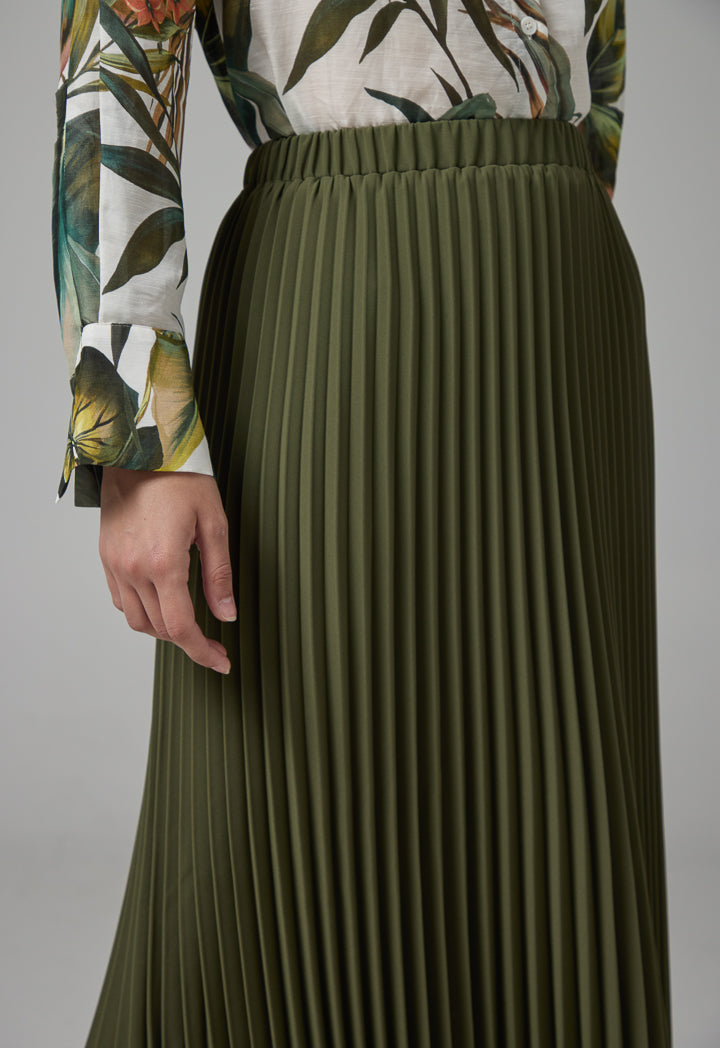 Choice Solid Pleated Skirt Khaki