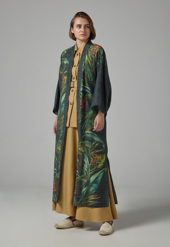 Choice Floral Print Flared Maxi Abaya  Multi Color