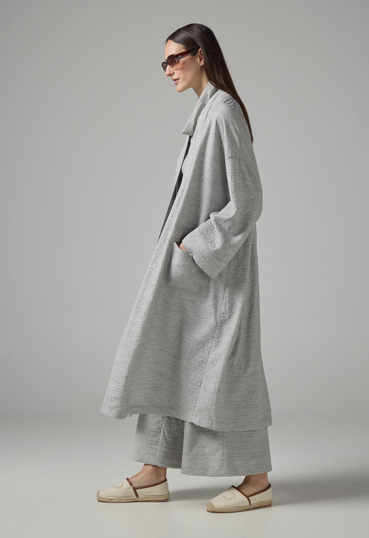 Choice Solid Front Pockets Textured Abaya Grey