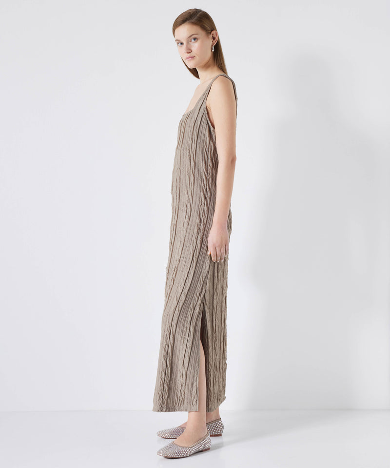 Ipekyol Textured Square Neck Dress Light Brown