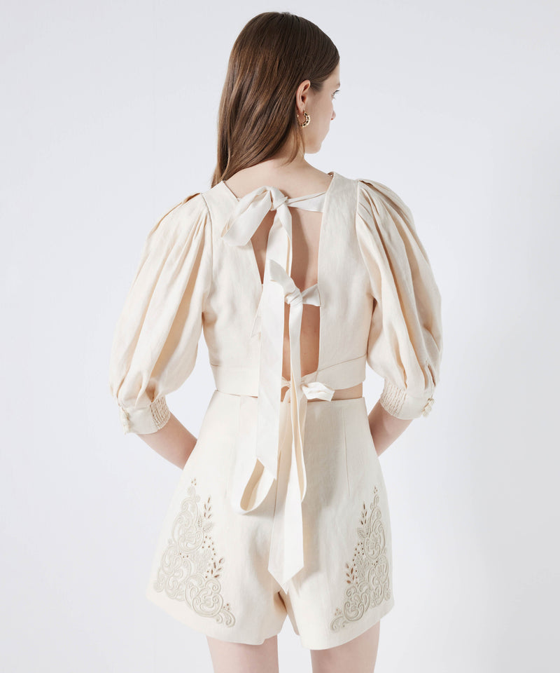 Ipekyol Embroidered Linen Blouse Natural